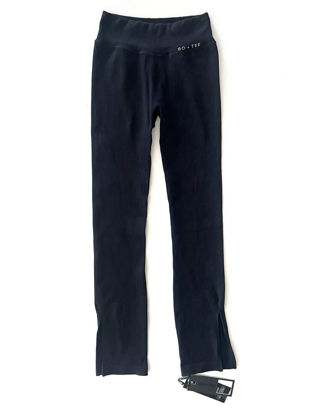 Bo + Tee High Waist Split Flare Ribbed Leggings in Black Size XS